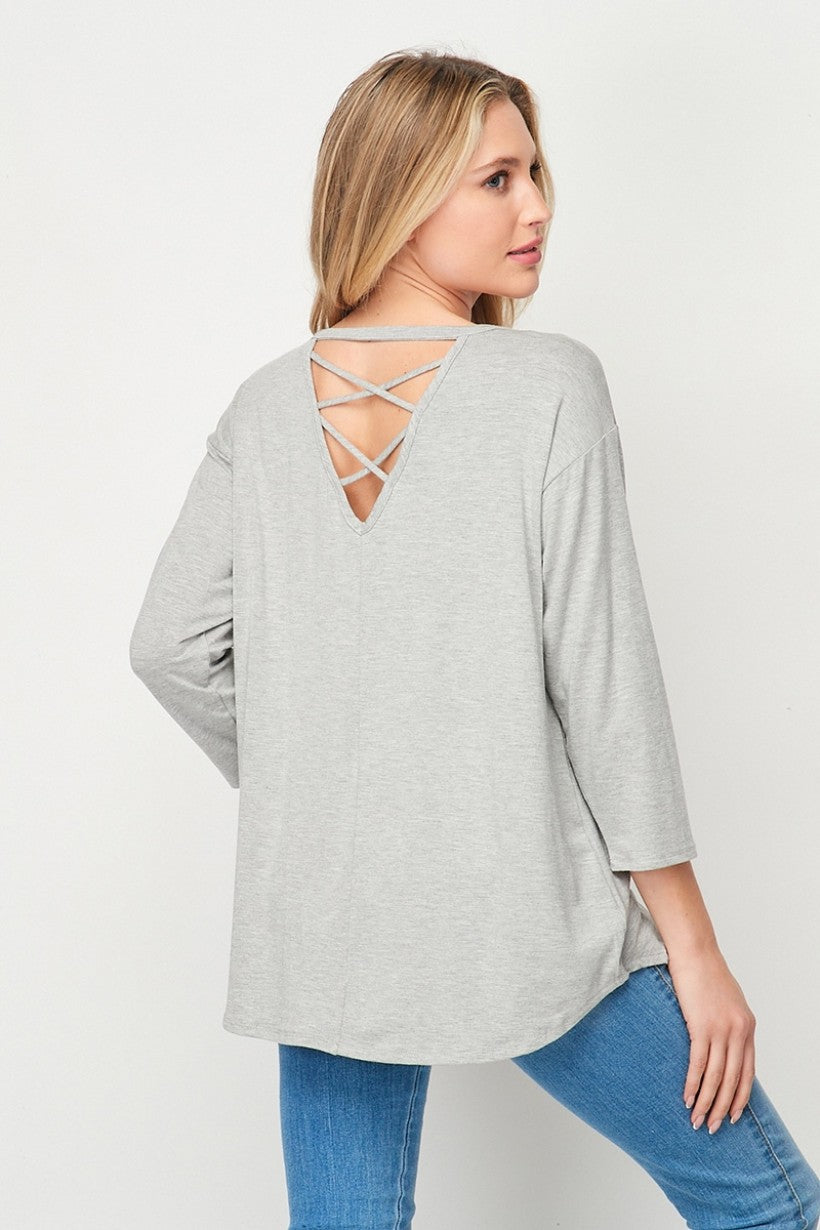 HoneyMe Womens Open Back Cross Straps Knit Tunic Top