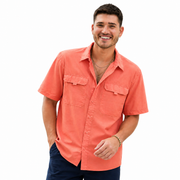 Heat Swimwear Mens Fisherman Short Sleeve Lightweight Button Front Shirt- Coral