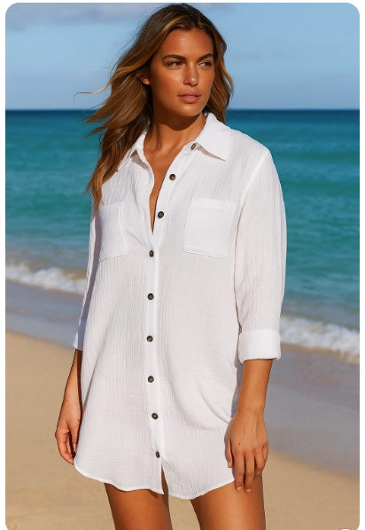 Heat Swimwear Womens Long Sleeve Button Down Gauze Shirt