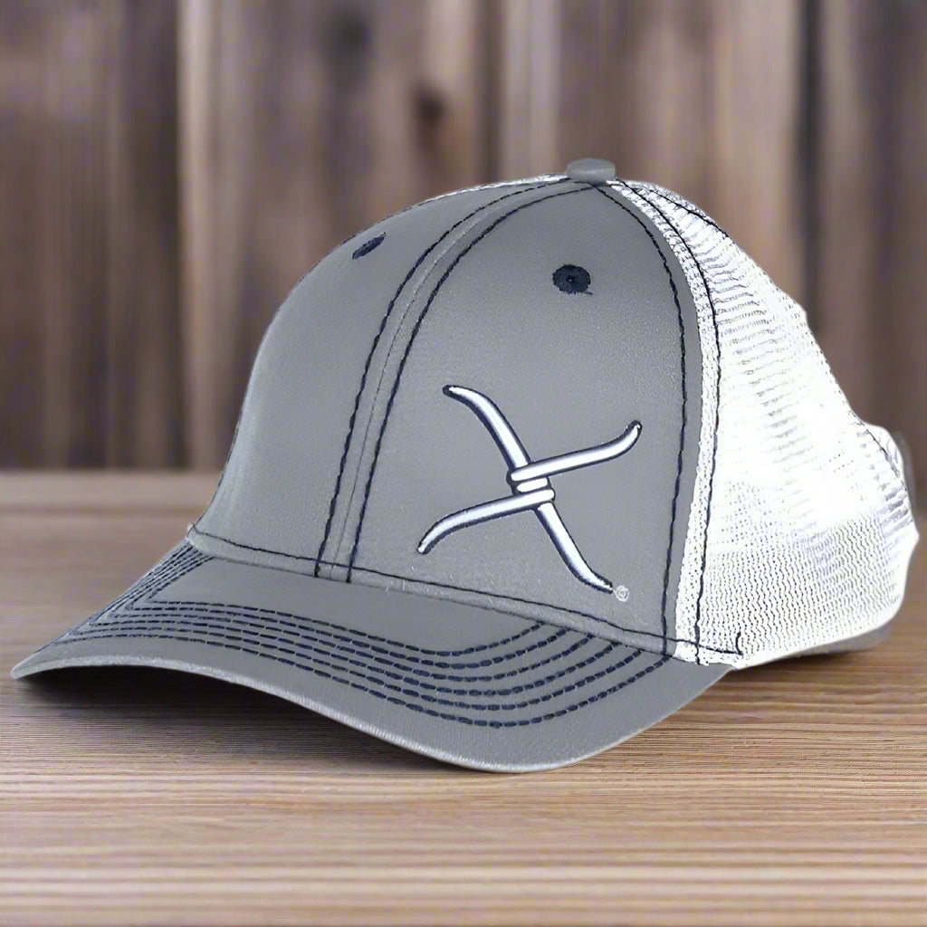 Twisted X Mens Adjustable Snapback Mesh Cap Hat (Grey/White, One Size)