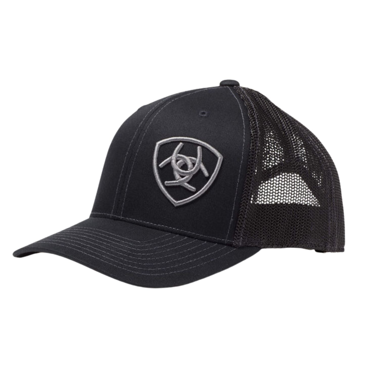 Ariat Mens Black with Grey Embroidered Logo Mesh Snap Back Cap