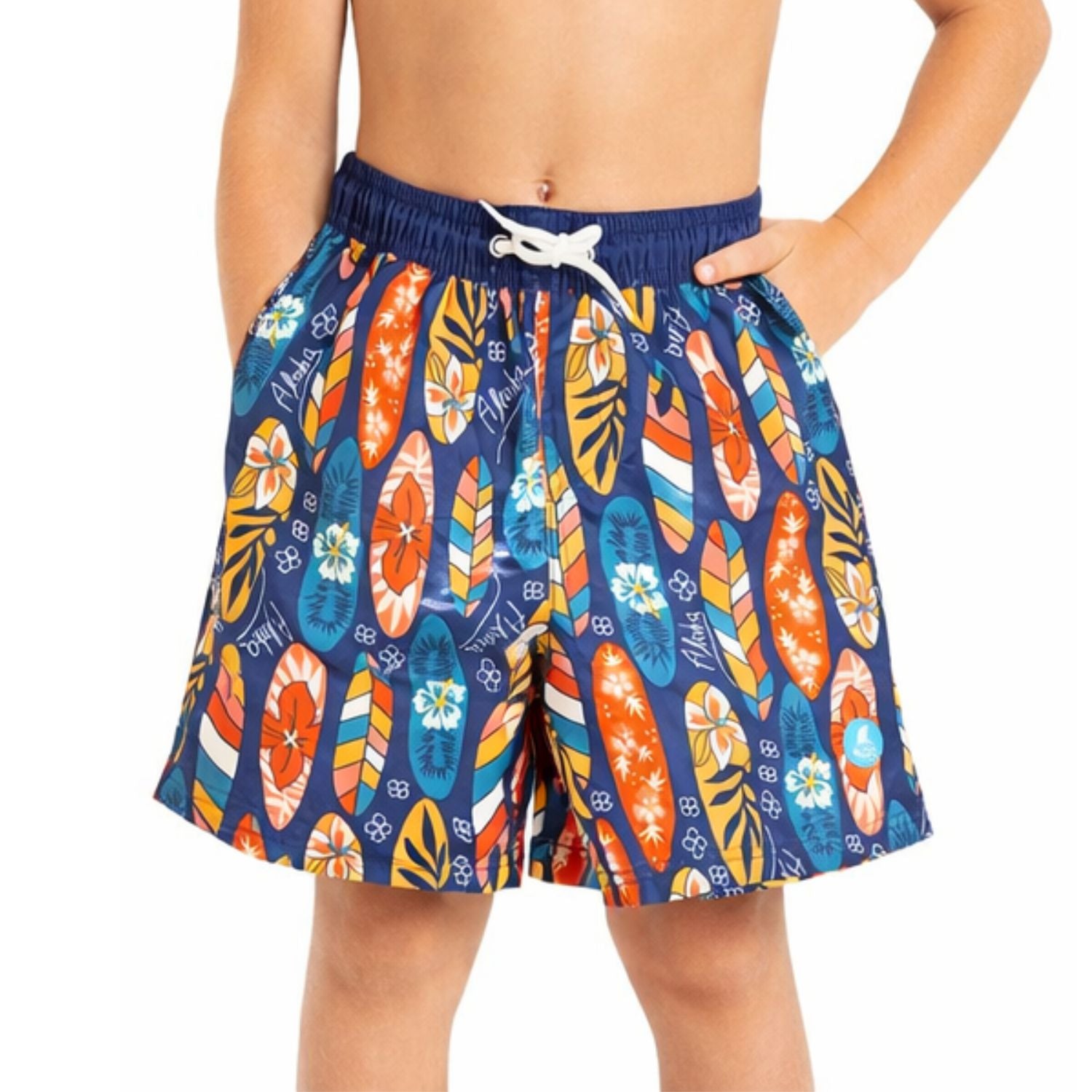 Heat Swimwear Boys Printed Tie Front Swim Trunk Board Shorts, Aloha Surfboard