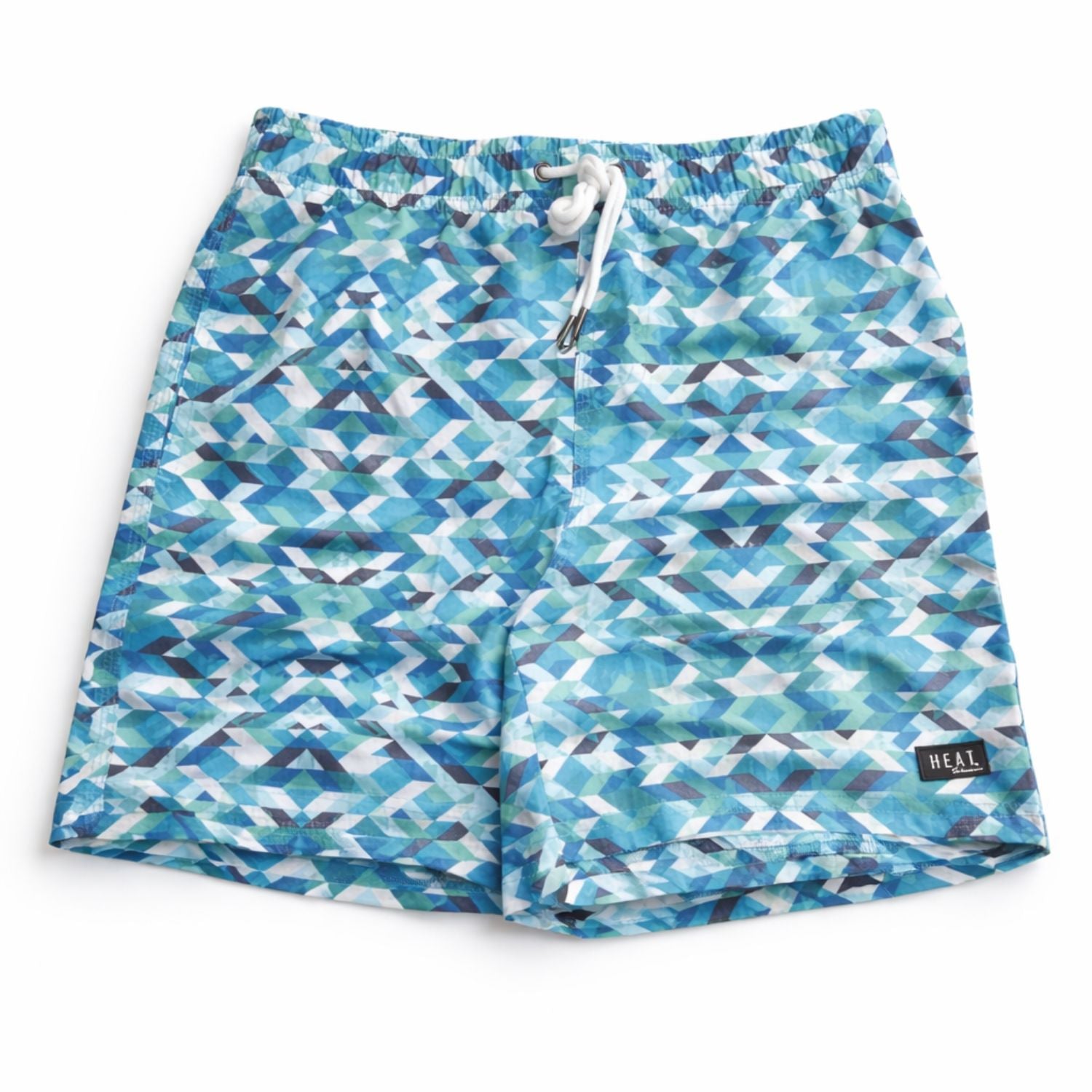 Heat Swimwear Mens Tie Front Board Short Swim Trunks, Blue Geo