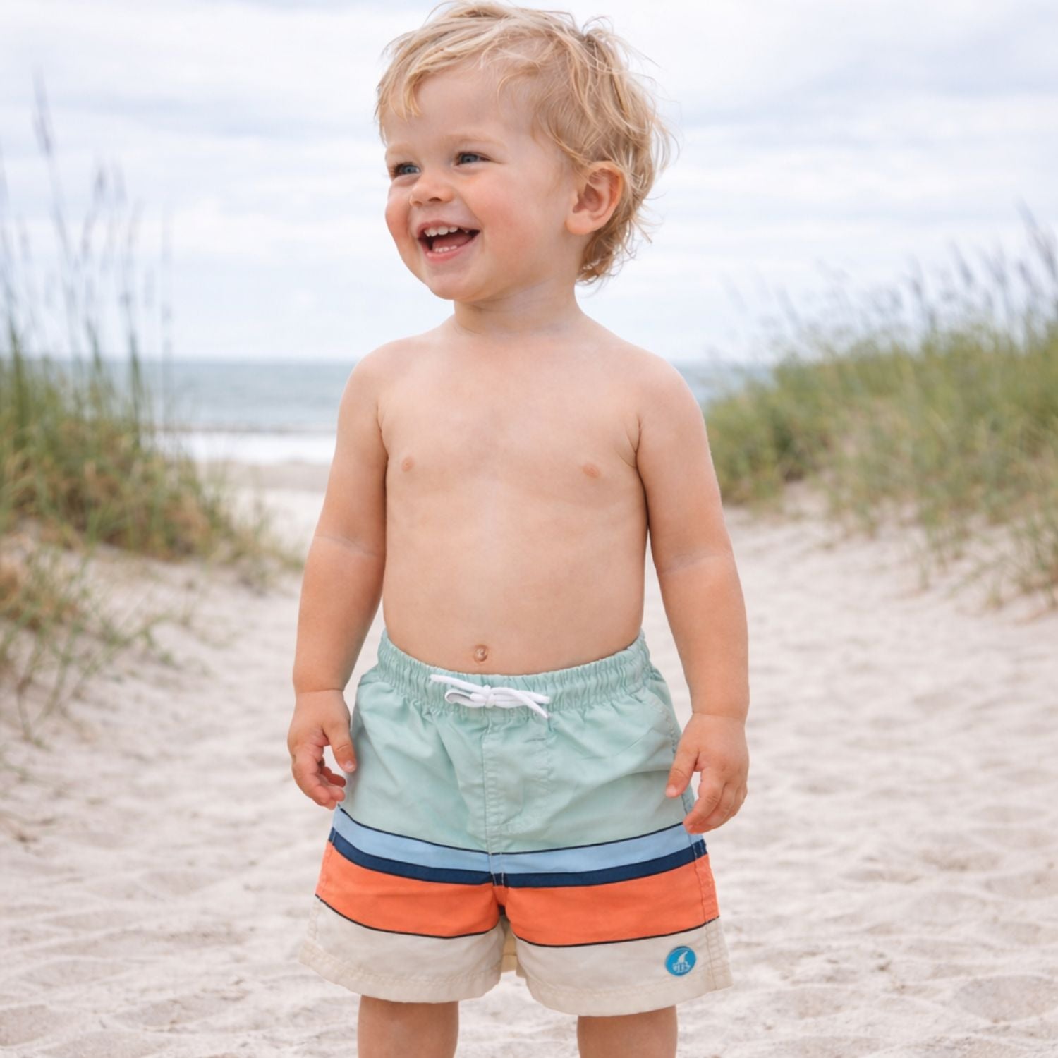 Heat Swimwear Toddler Boys Tie Front Swim Trunk Board Shorts, Aqua Stripes