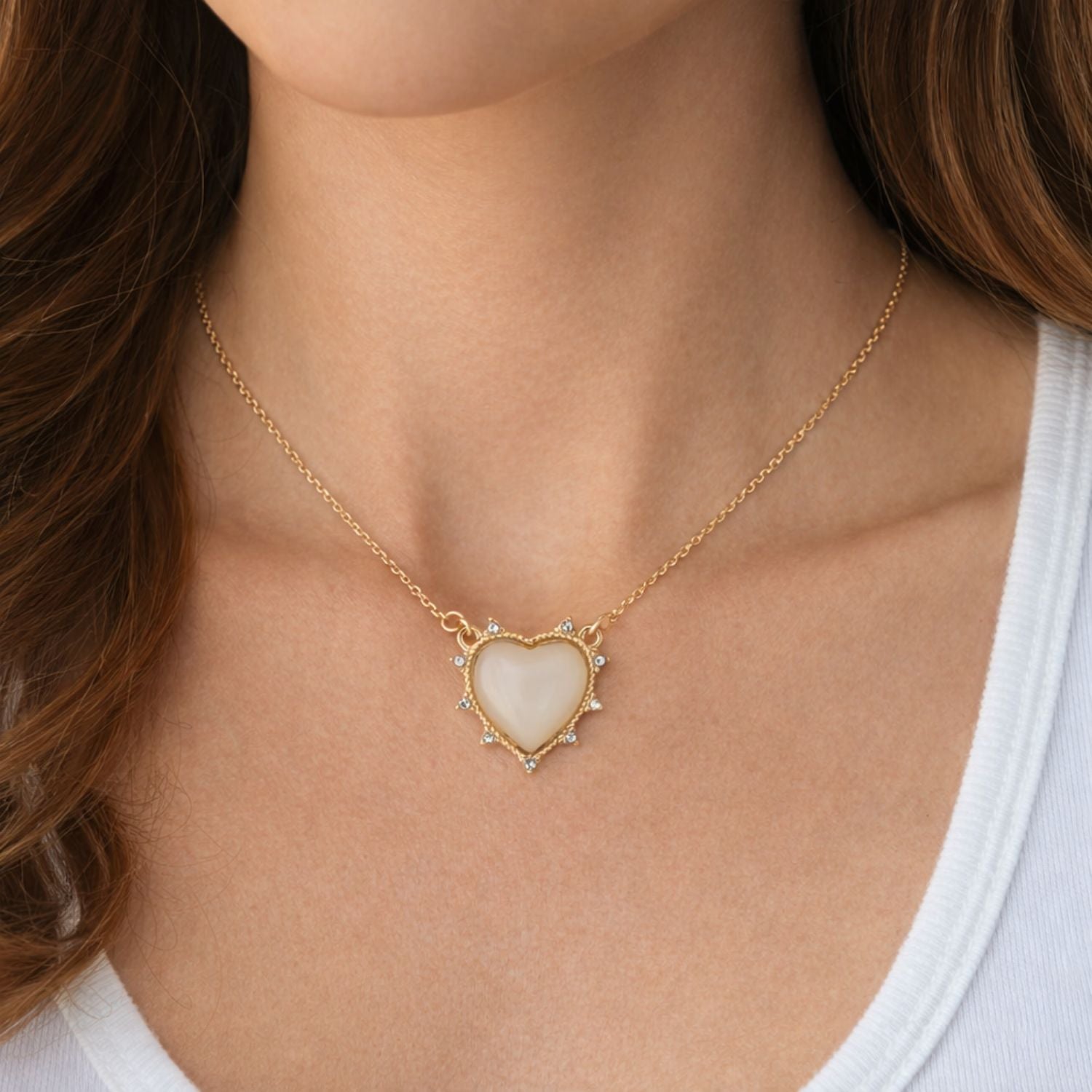 Jane Marie 18K Gold Plated Cable Chain Necklace with White Heart Pendant