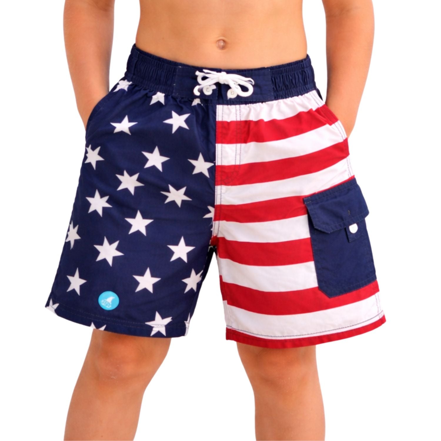 Heat Swimwear Big Kid Boys American Flag Board Shorts Swimsuit