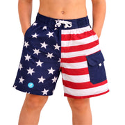 Heat Swimwear Big Kid Boys American Flag Board Shorts Swimsuit