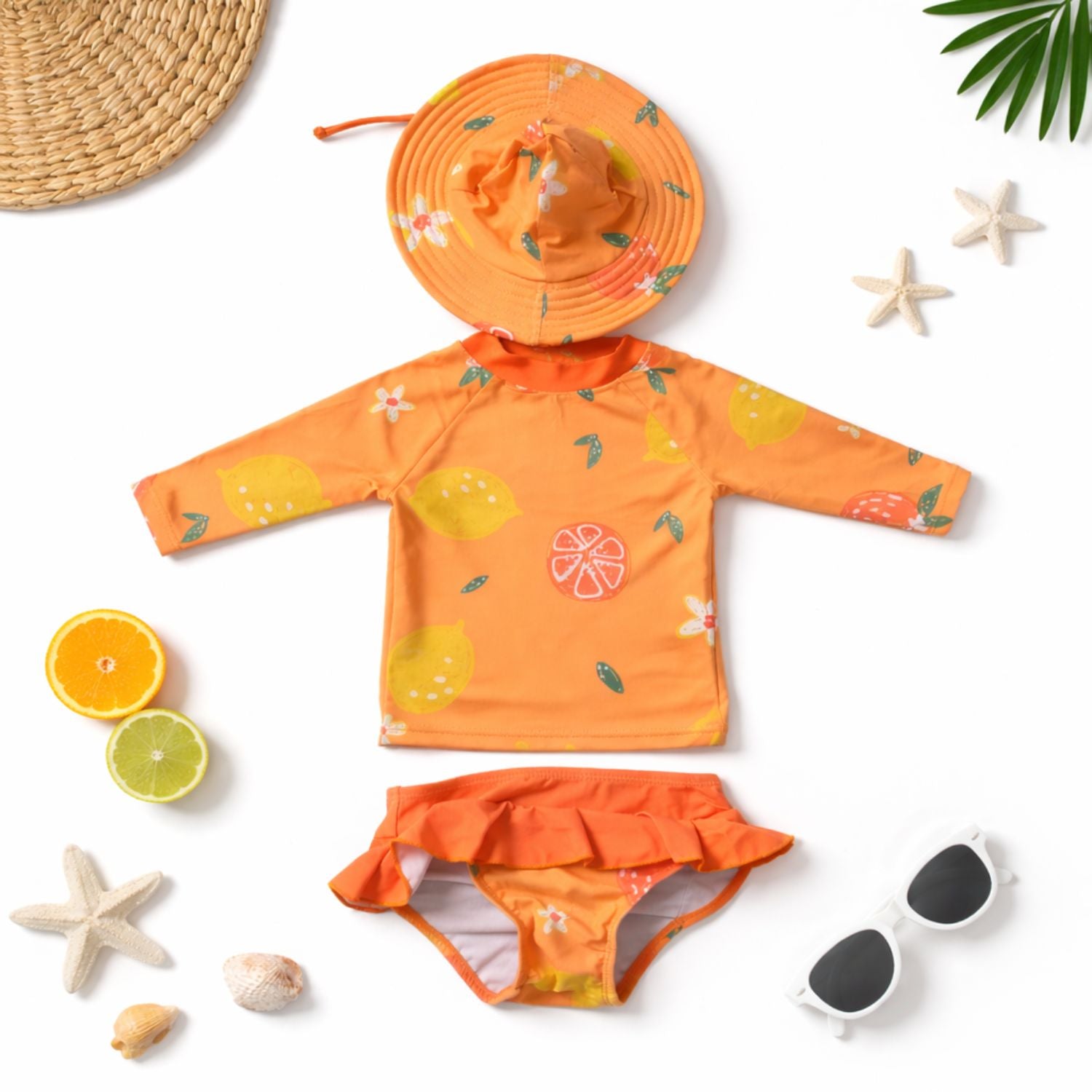 Heat Swimwear Infant Girls Long Sleeve Rashguard Swimsuit set, Lemons