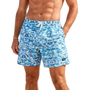 Heat Swimwear Mens Tie Front Board Short Swim Trunks, Blue Geo