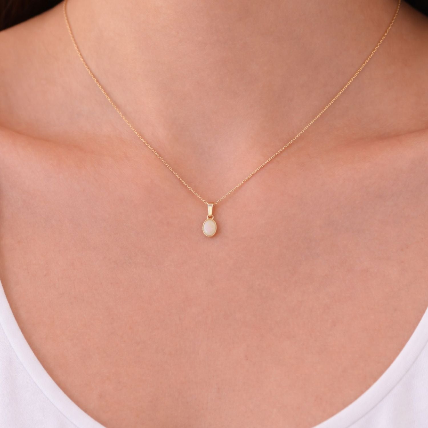 Jane Marie 18k Gold Plated Rolo Chain Necklace with Peach Opal Oval Charm