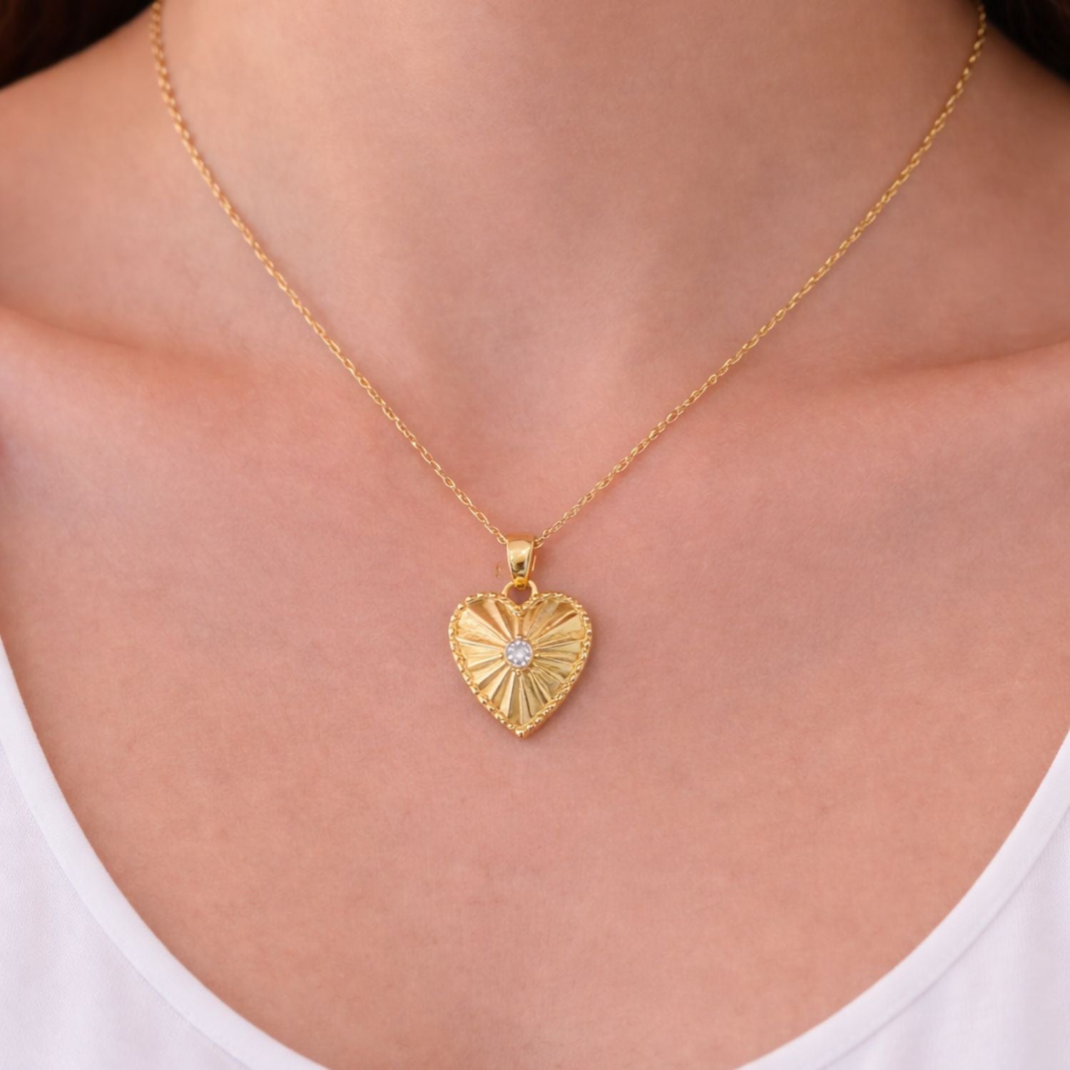 Jane Marie 18K Gold Plated Gold Heart with Crystal Twist Rope Chain Necklace