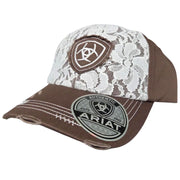 Ariat Womens Brown with Cream Lace Distressed Adjustable Cap Hat