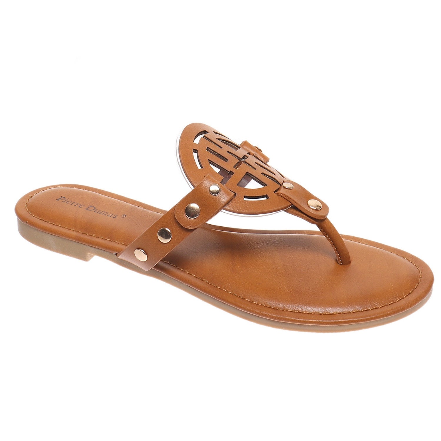 Pierre Dumas Womens Medallion Flat Thong Sandals- New Tan