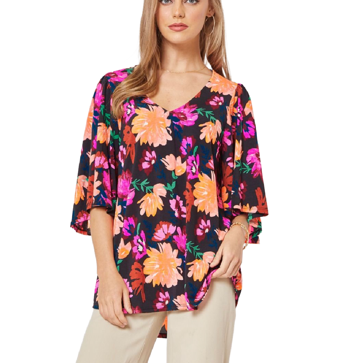 Dear Scarlett Women's CALI Blouse, V-Neck with High Low, S-3X