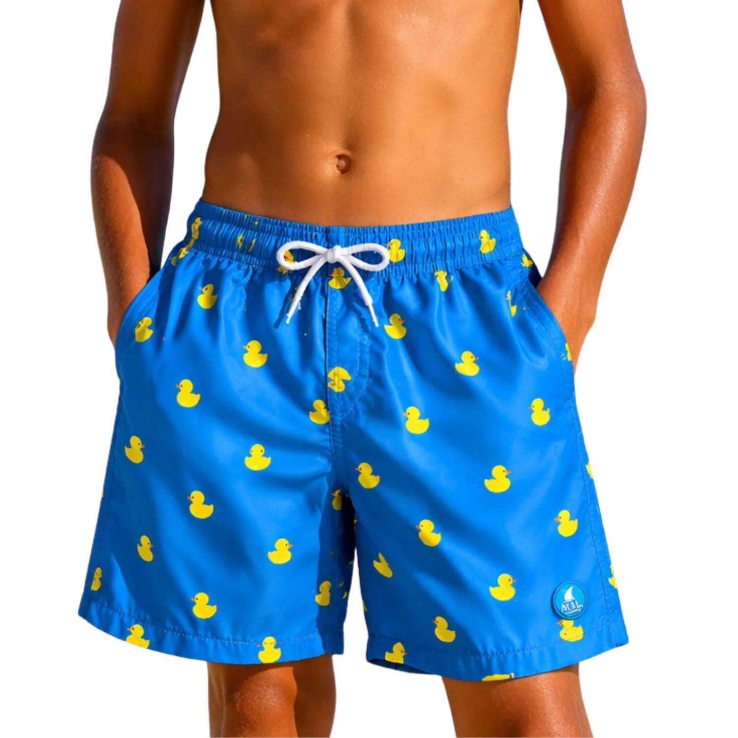 Heat Swimwear Boys Printed Tie Front Swim Trunk Board Shorts, Ducks