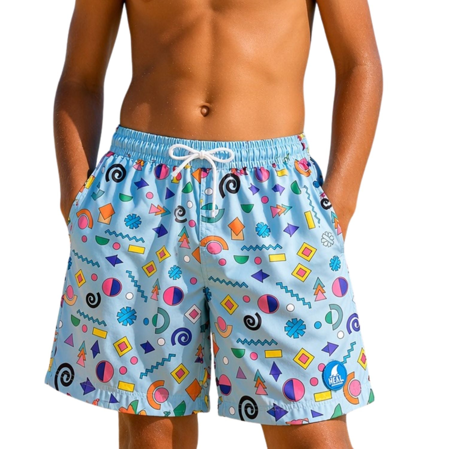 Heat Swimwear Boys Printed Tie Front Swim Trunk Board Shorts, Geometric Forms