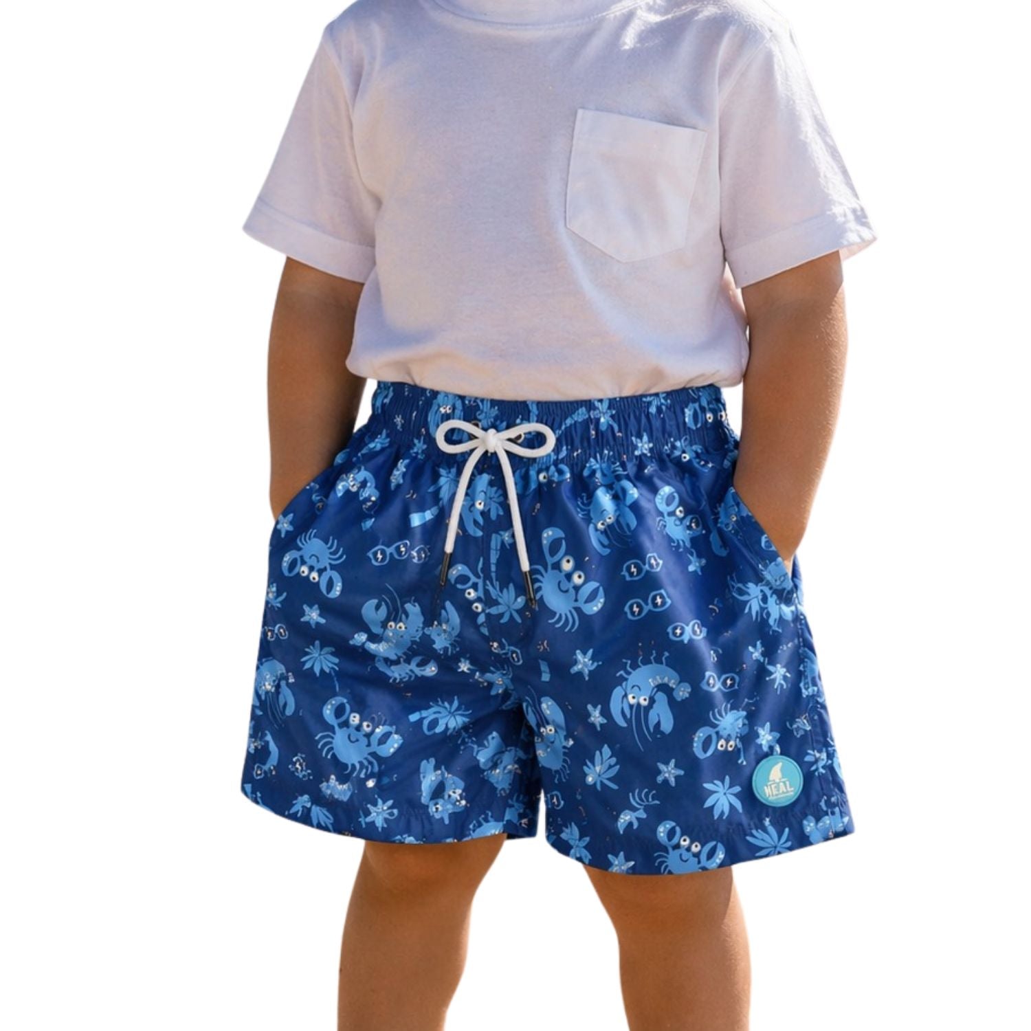 Heat Swimwear Toddler Boys Printed Tie Front Swim Trunk Board Shorts, Blue Crabs