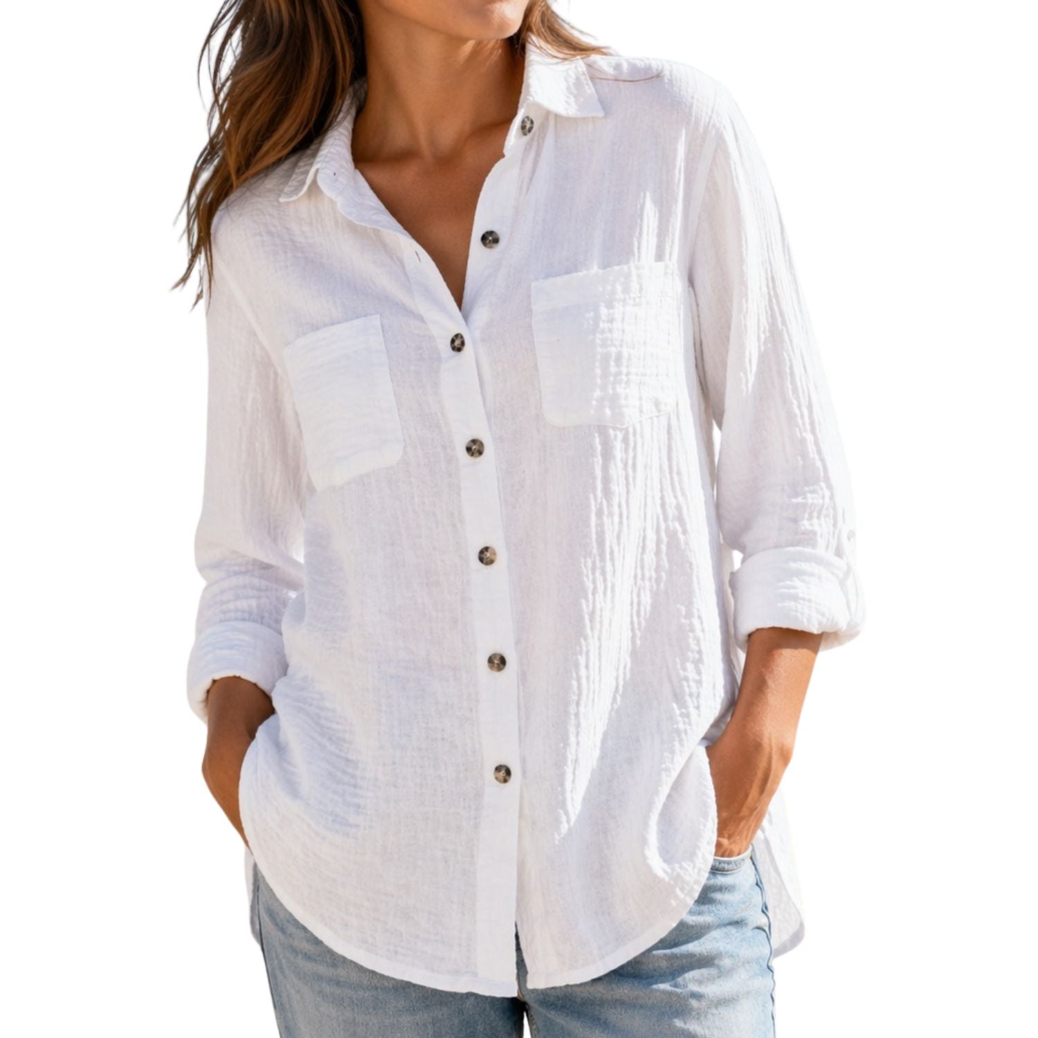 Heat Swimwear Womens Long Sleeve Button Down Gauze Shirt