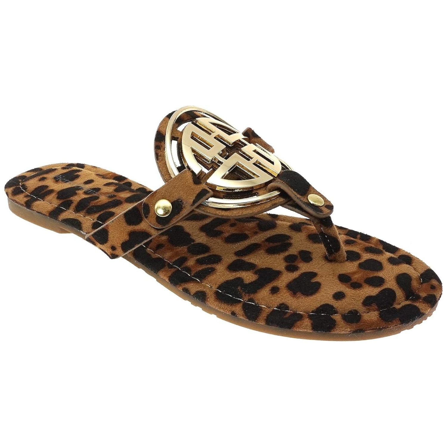 Pierre Dumas Womens Limit-24 Chic Medallion Slip On Sandals- Leopard Print