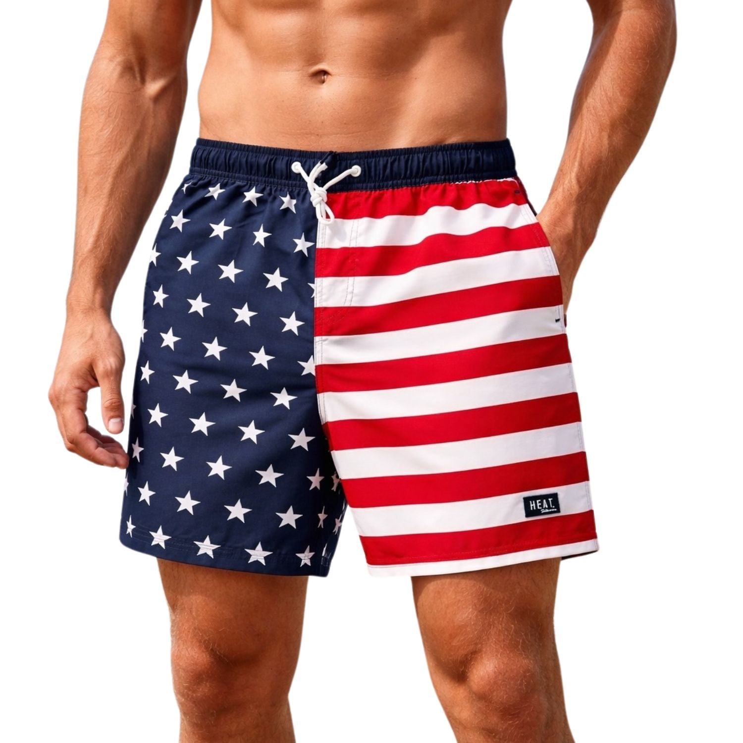 Heat Swimwear Mens American Flag Board Shorts Swimsuit- Flag