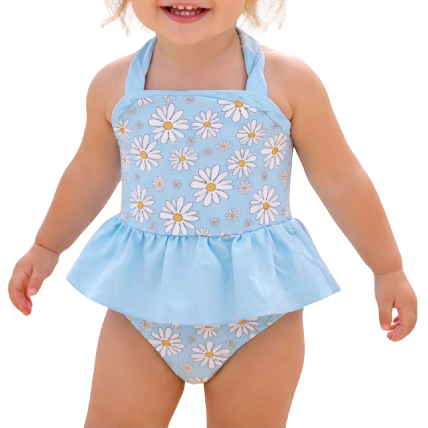 Heat Swimwear Toddler Girls Blue Daisy Peplum Tankini Swimsuit Set