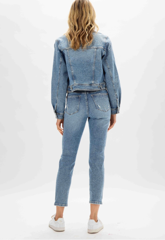 Judy Blue Womens Rhinestone Embellished High Waisted Slim Fit Jeans