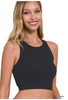 Zenana Ribbed Seamless Racerback Crew Neck Crop Tank Top