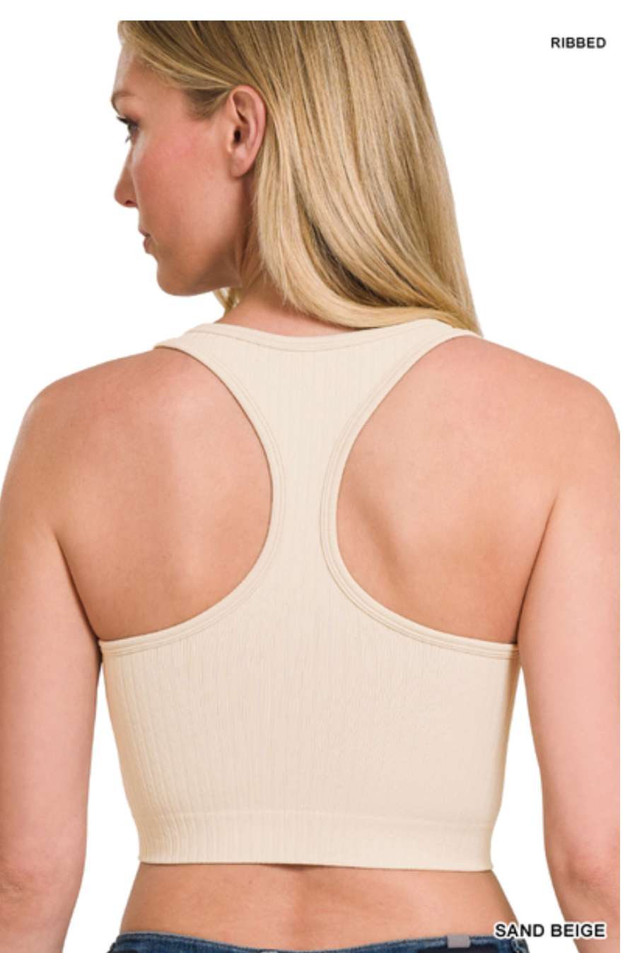 Zenana Ribbed Seamless Racerback Crew Neck Crop Tank Top