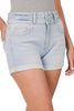 Zenana Womens Cuffed Double Button Denim Shorts