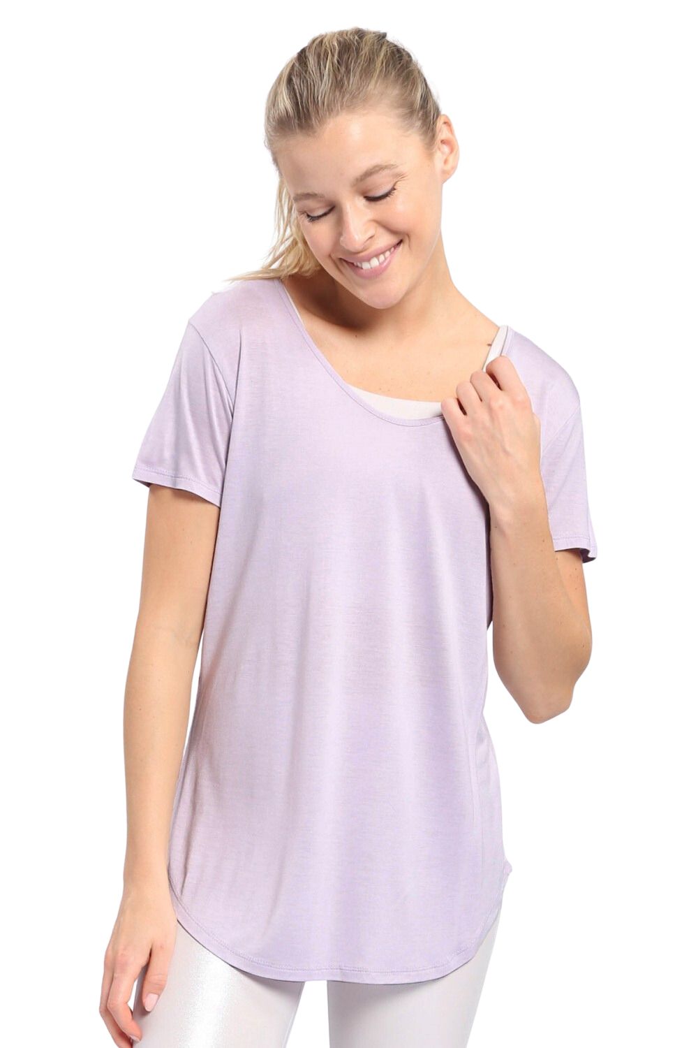 Mono B Womens Essential Tie-Front Wavy Side Short Sleeve Top