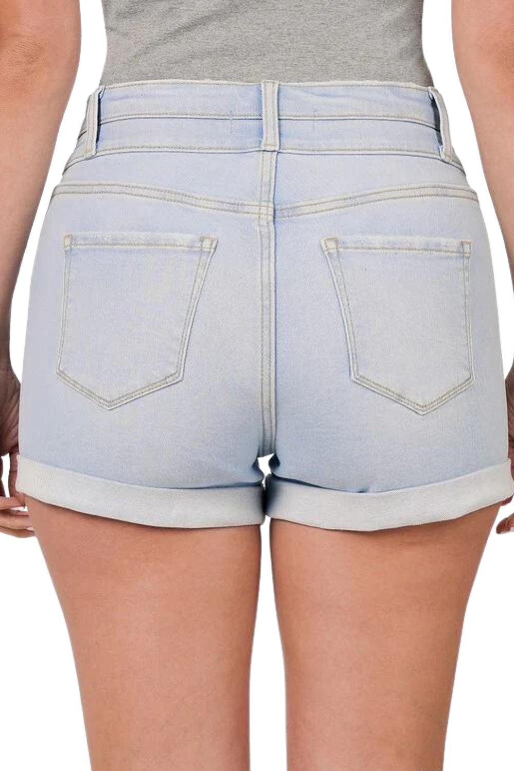 Zenana Womens Cuffed Double Button Denim Shorts