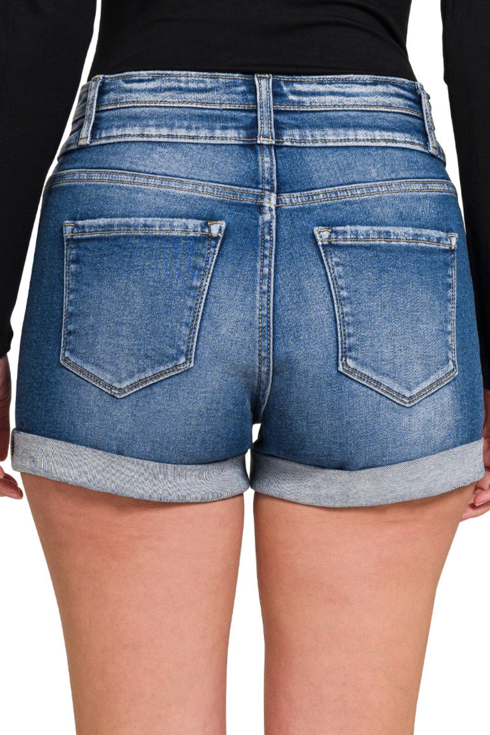 Zenana Womens Cuffed Double Button Denim Shorts