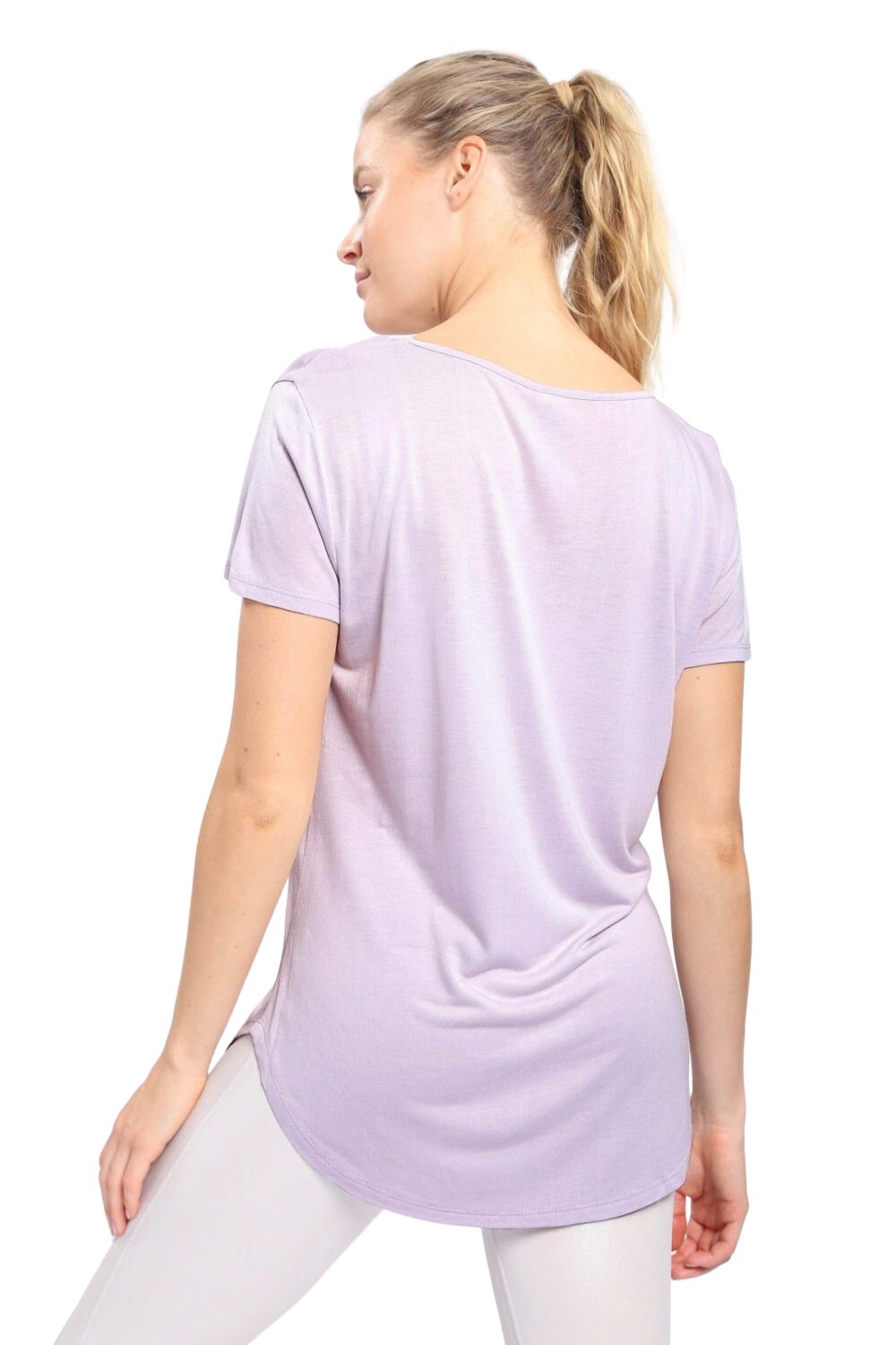 Mono B Womens Essential Tie-Front Wavy Side Short Sleeve Top