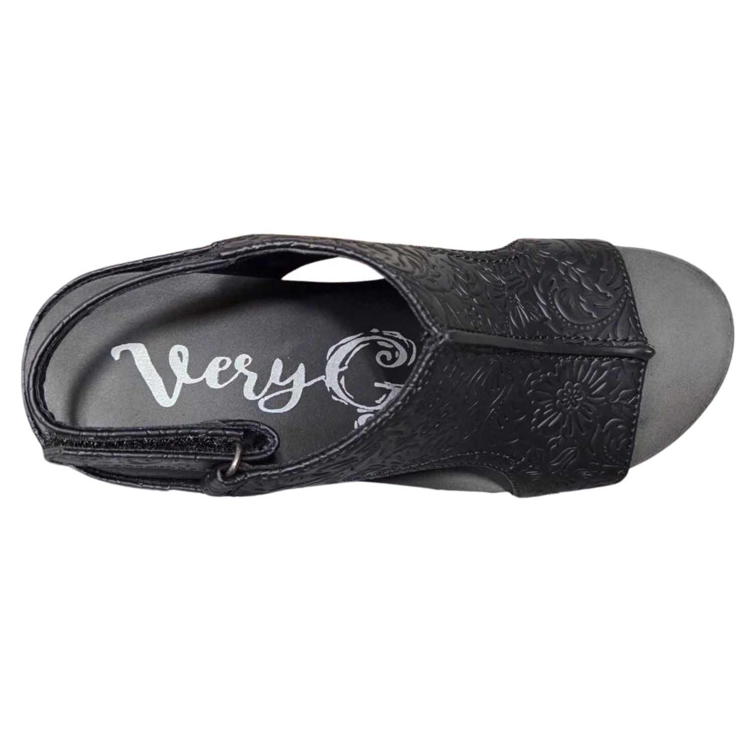 Very G Womens Isabella Tooled 3 Wedge Heel Platform Sandal, Black