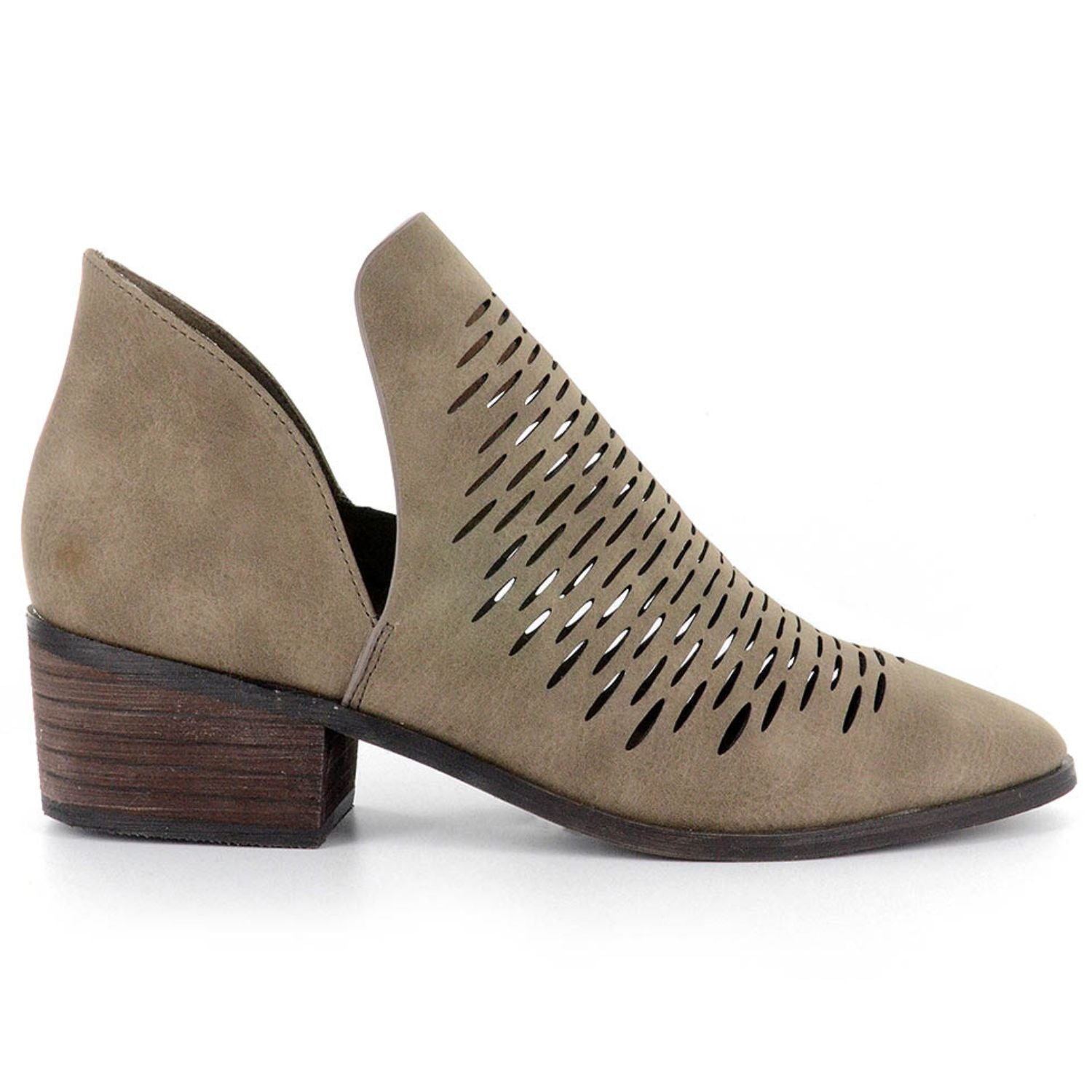 Corkys Womens Trench Laser Cut Block Heel Booties