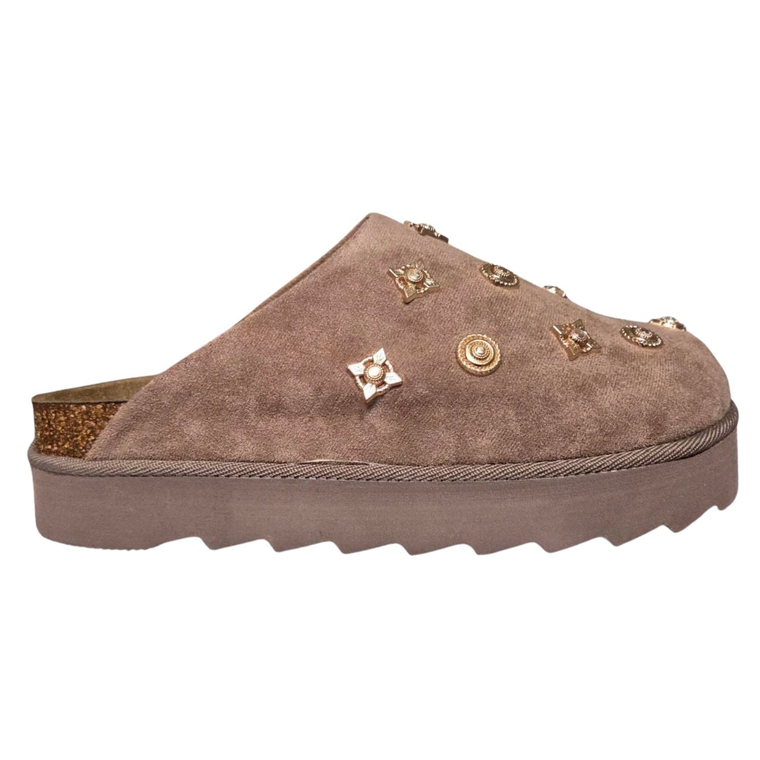 Outwoods Womens Sunday-3 Studded Suede Mule with Platform Sole