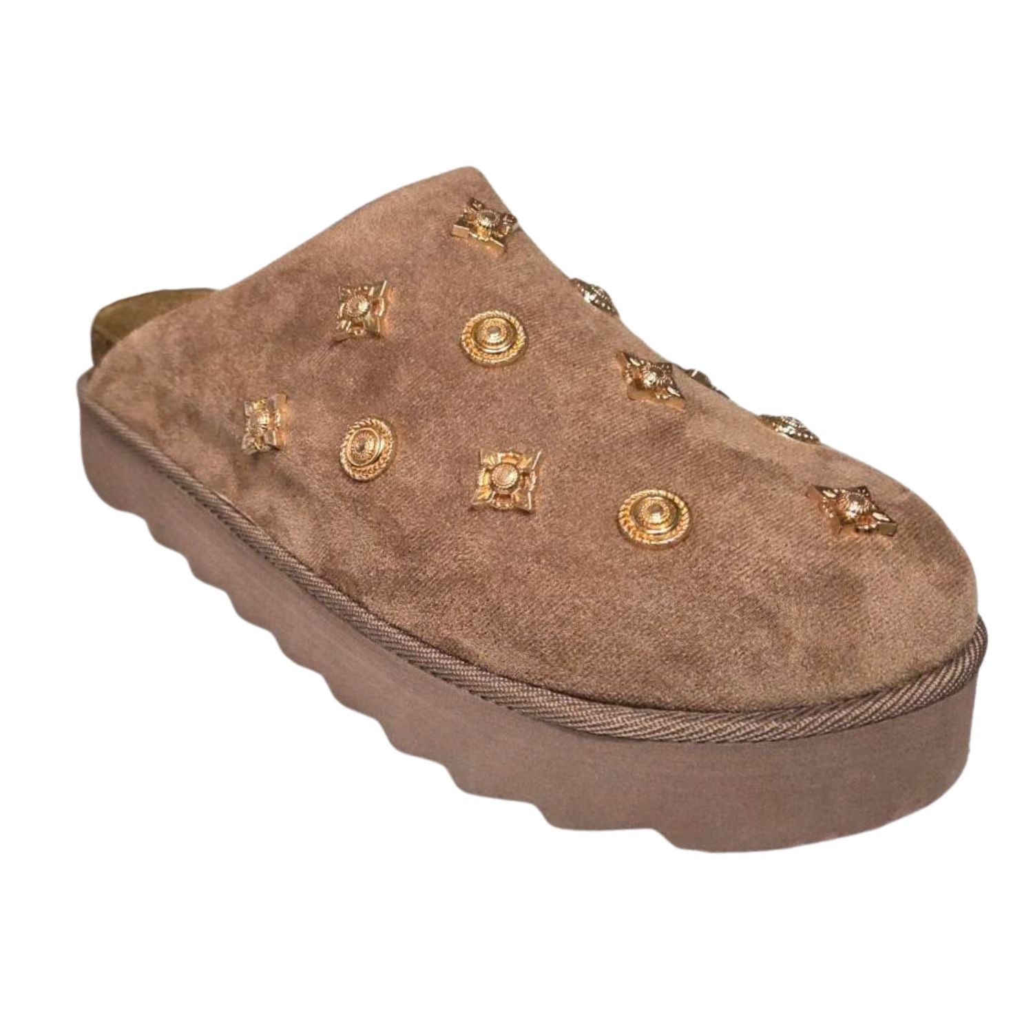Outwoods Womens Sunday-3 Studded Suede Mule with Platform Sole