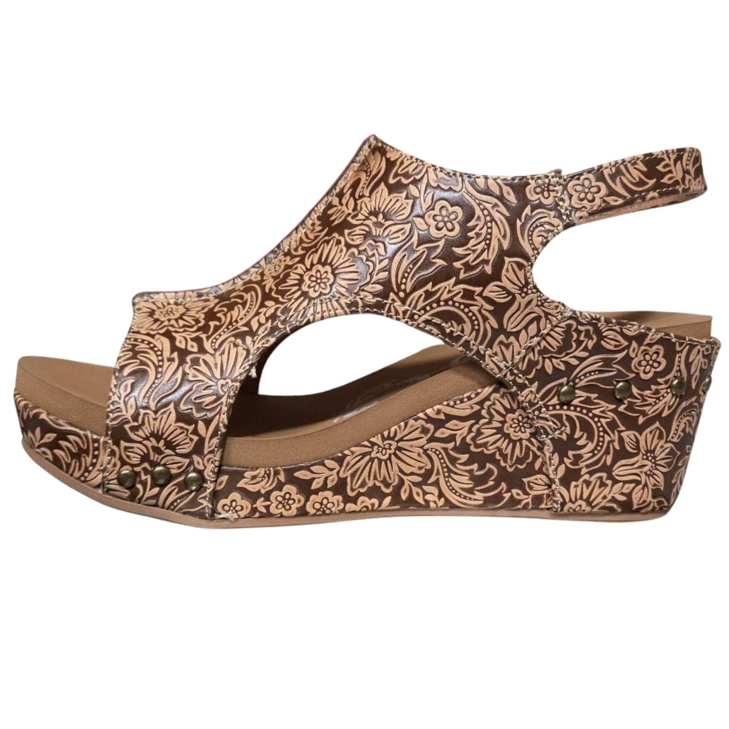 Very G Womens Isabella Tooled 3 Wedge Heel Platform Sandal, Nude