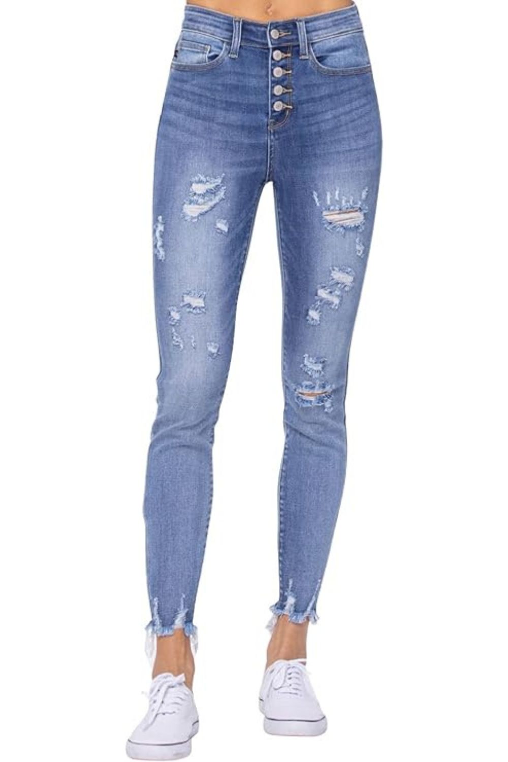 Judy Blue Womens High Waist Destroyed Denim Skinny Jeans