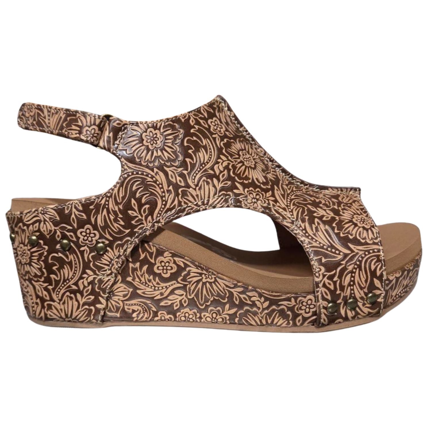 Very G Womens Isabella Tooled 3 Wedge Heel Platform Sandal, Nude