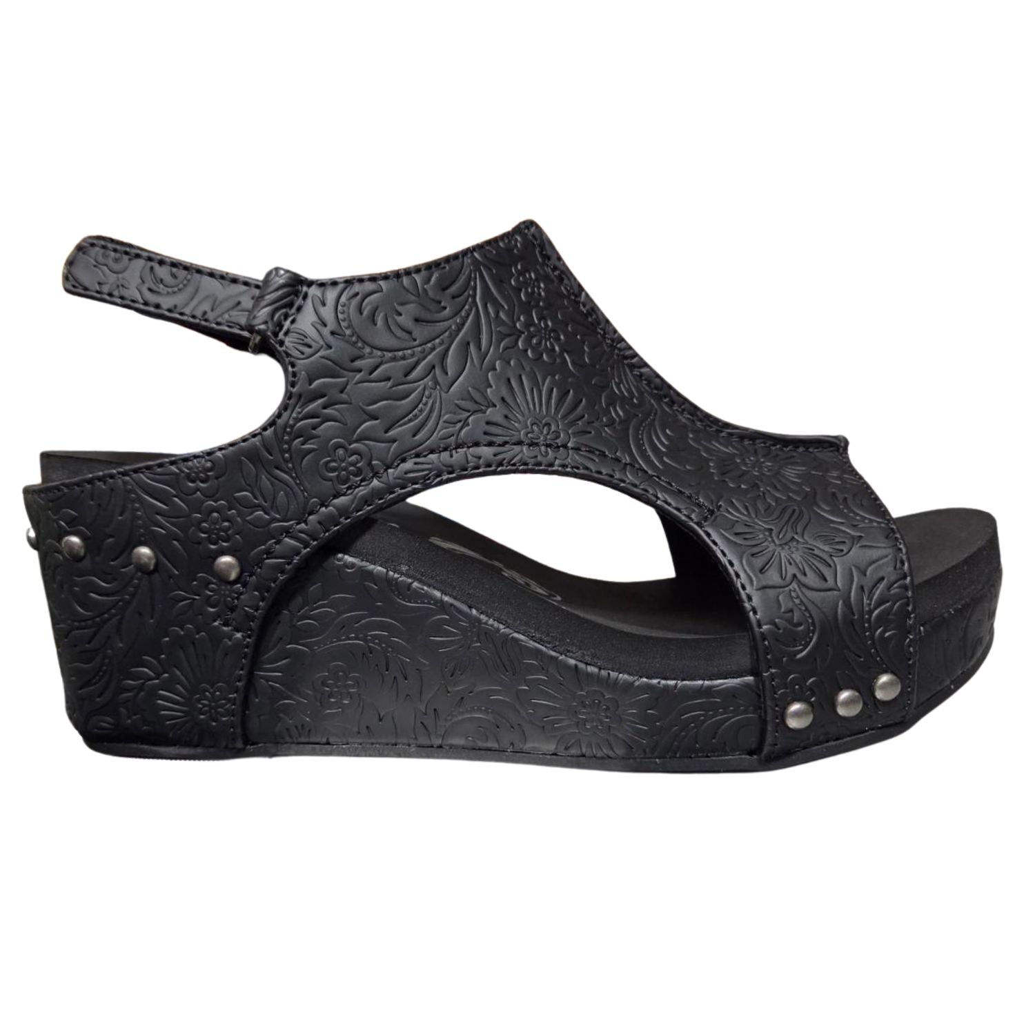 Very G Womens Isabella Tooled 3 Wedge Heel Platform Sandal, Black
