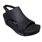 Very G Womens Isabella Tooled 3 Wedge Heel Platform Sandal, Black