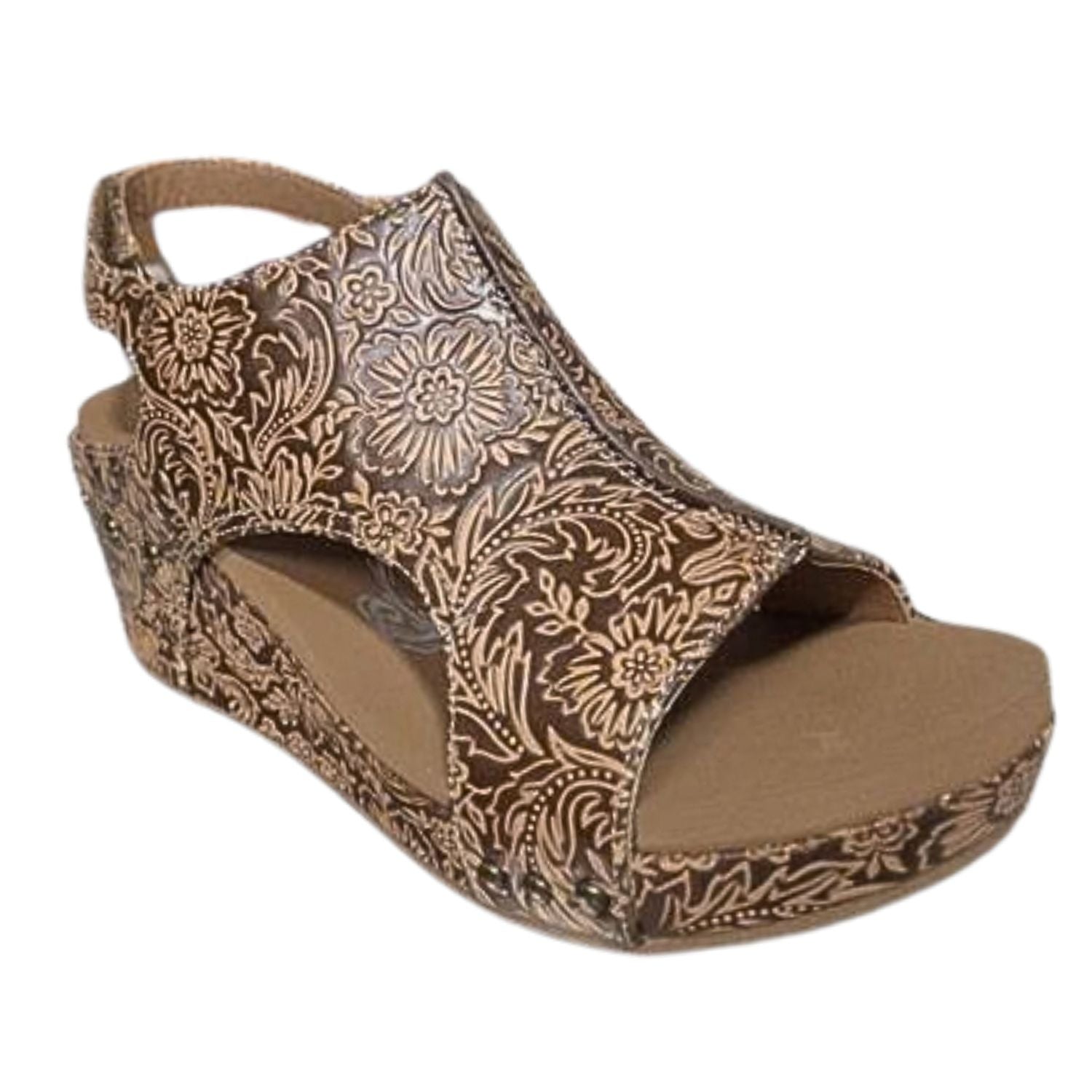 Very G Womens Isabella Tooled 3 Wedge Heel Platform Sandal, Nude