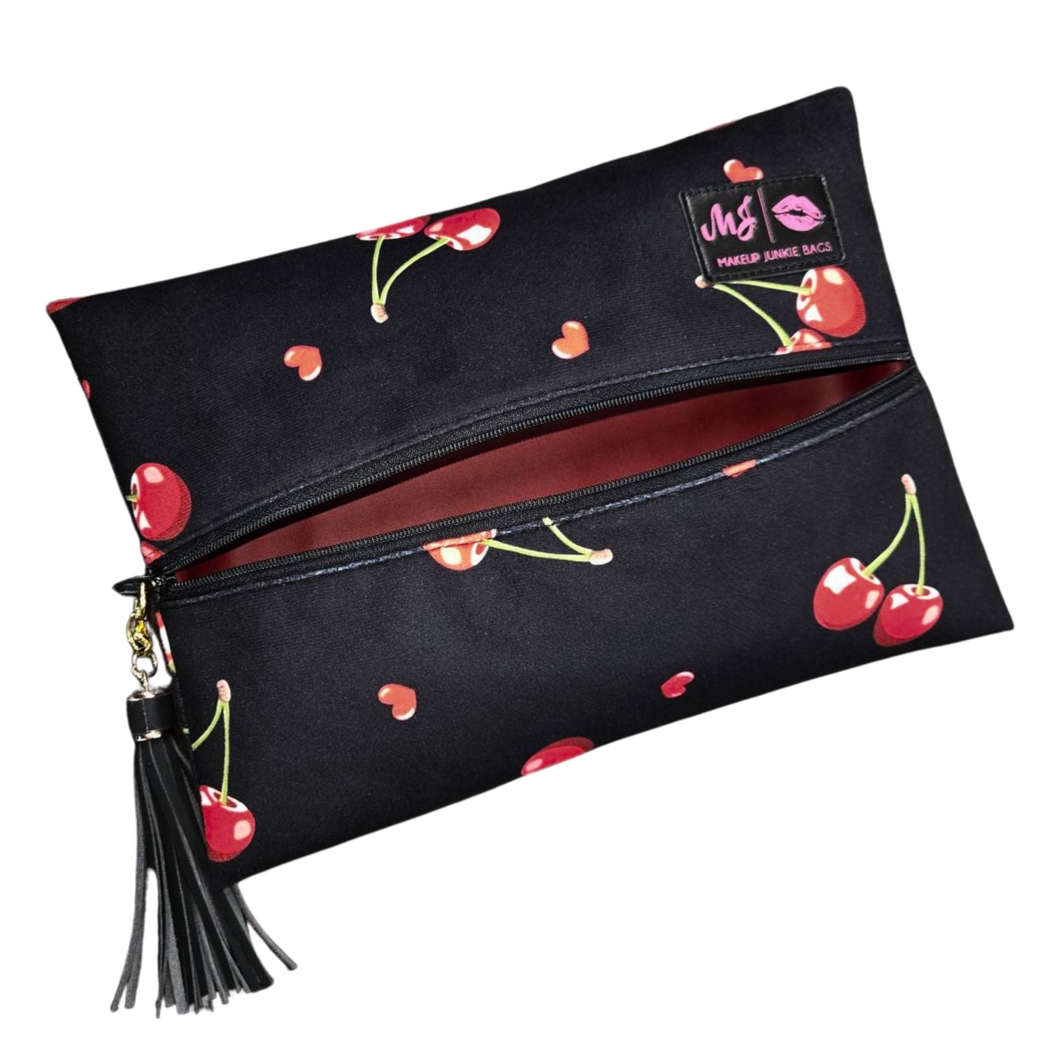 Makeup Junkie Bags Cherry On Top Black Velvet Make-Up Bag, Medium