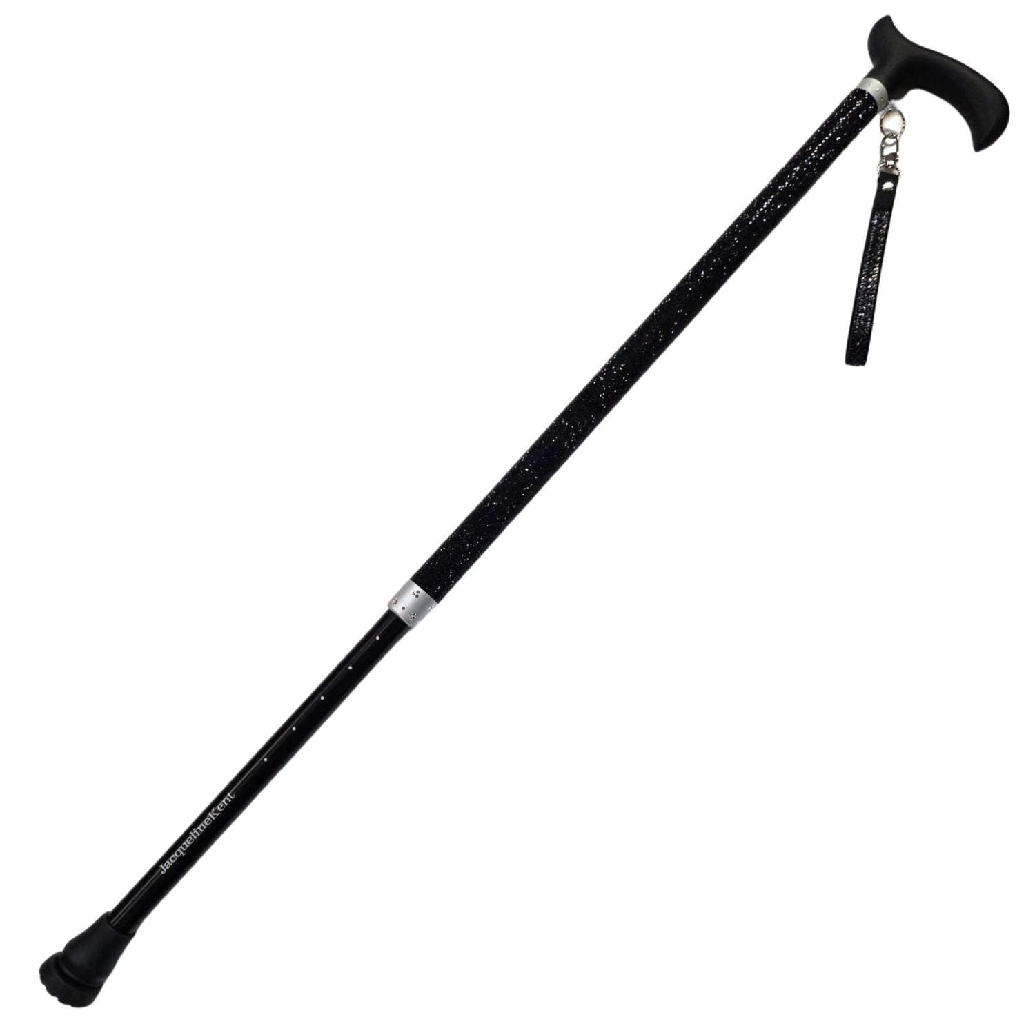 Jacqueline Kent Solid Black Adjustable Crystal Rhinestone Sugar Walking Cane