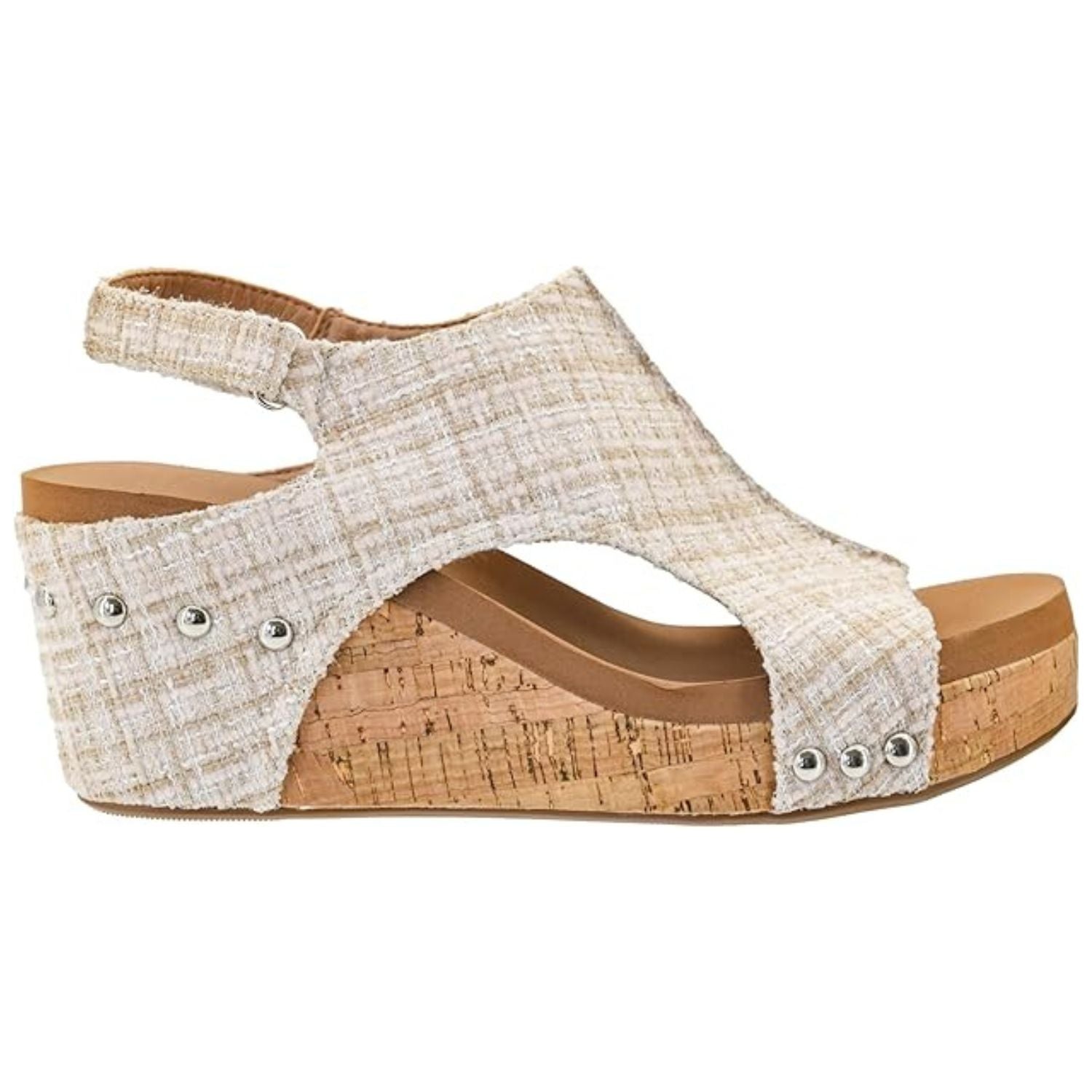 Corkys Womens Carley Sand Tweed Wedge Heel Sandal
