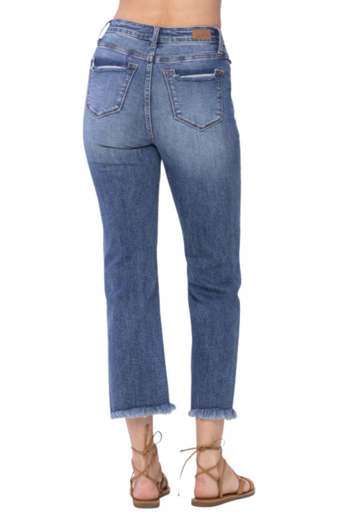 Judy Blue Womens Destroyed Raw Hem Straight Crop Jeans