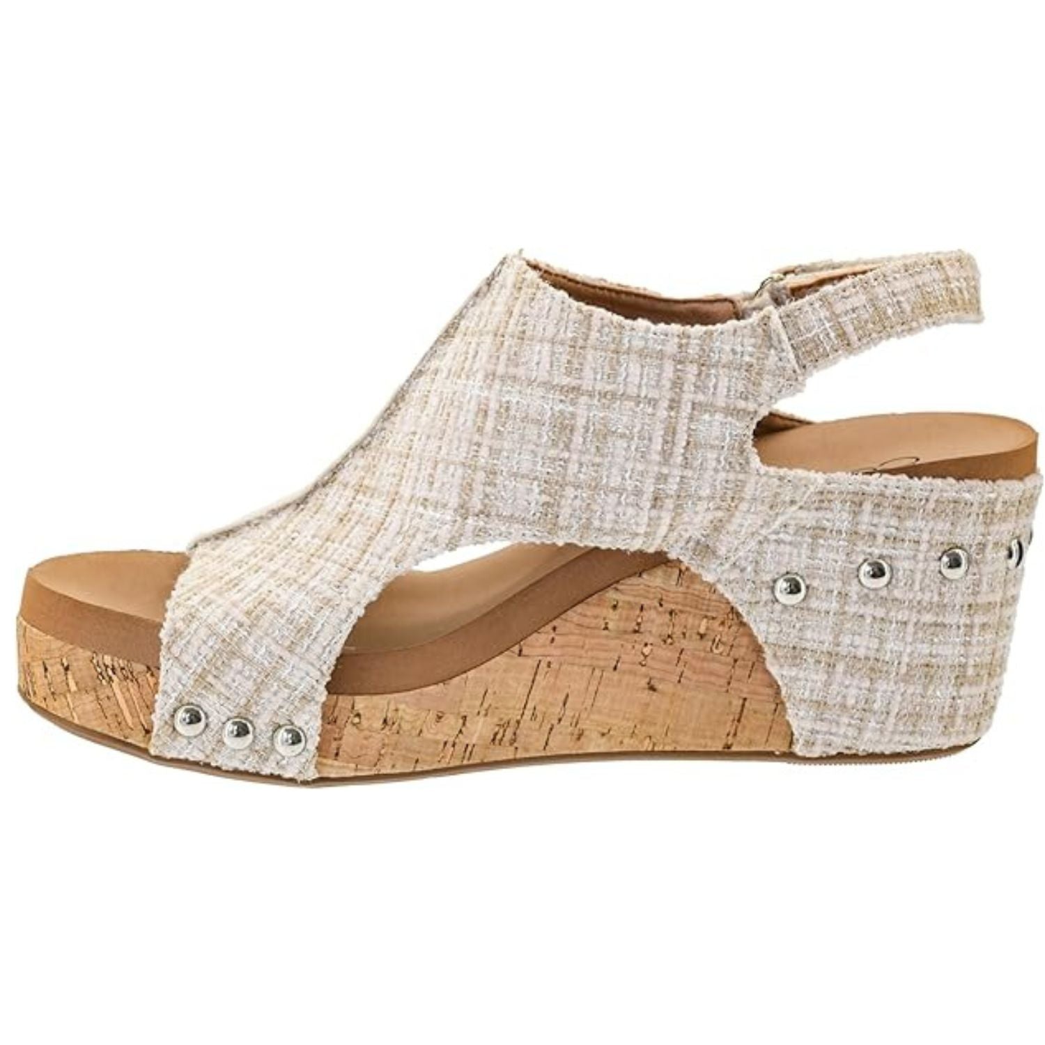 Corkys Womens Carley Sand Tweed Wedge Heel Sandal