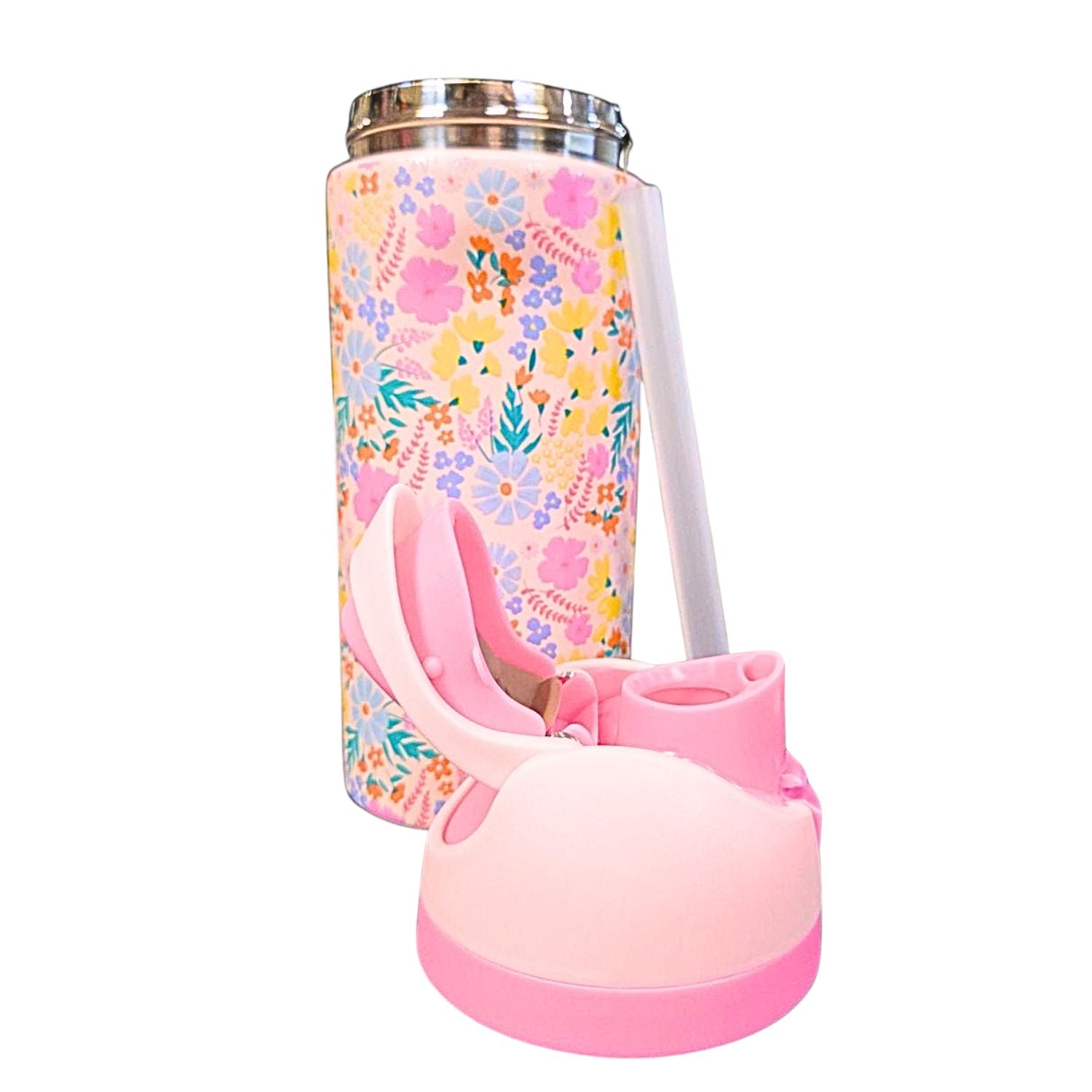 Jane Marie Kids Girls Flourish & Bloom Floral 16oz Water Bottle With Straw Cap