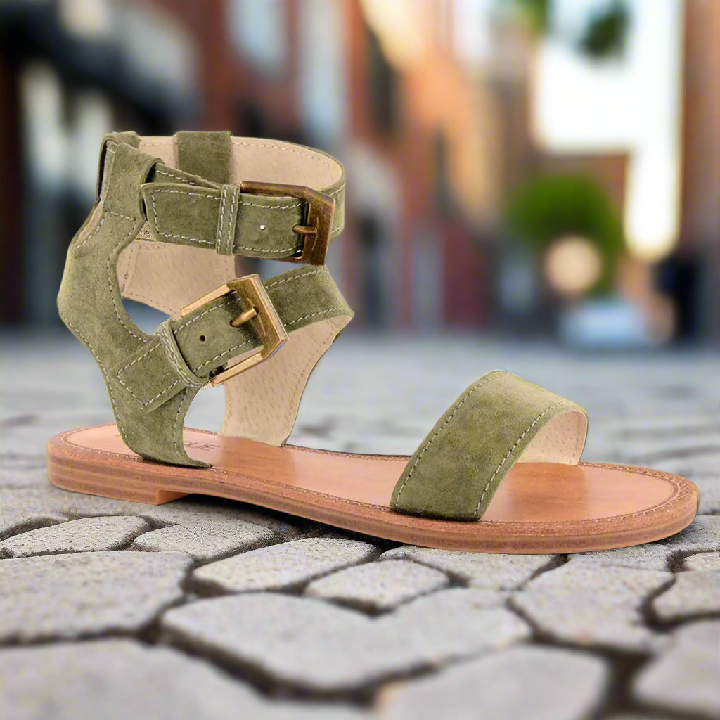 Corkys Womens Allison Faux Suede Buckle Sandal